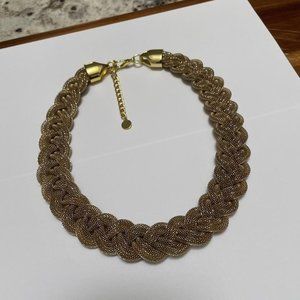 Signed Talbots Gold Tone Woven Metal Mesh Statement Necklace Adjustable Length